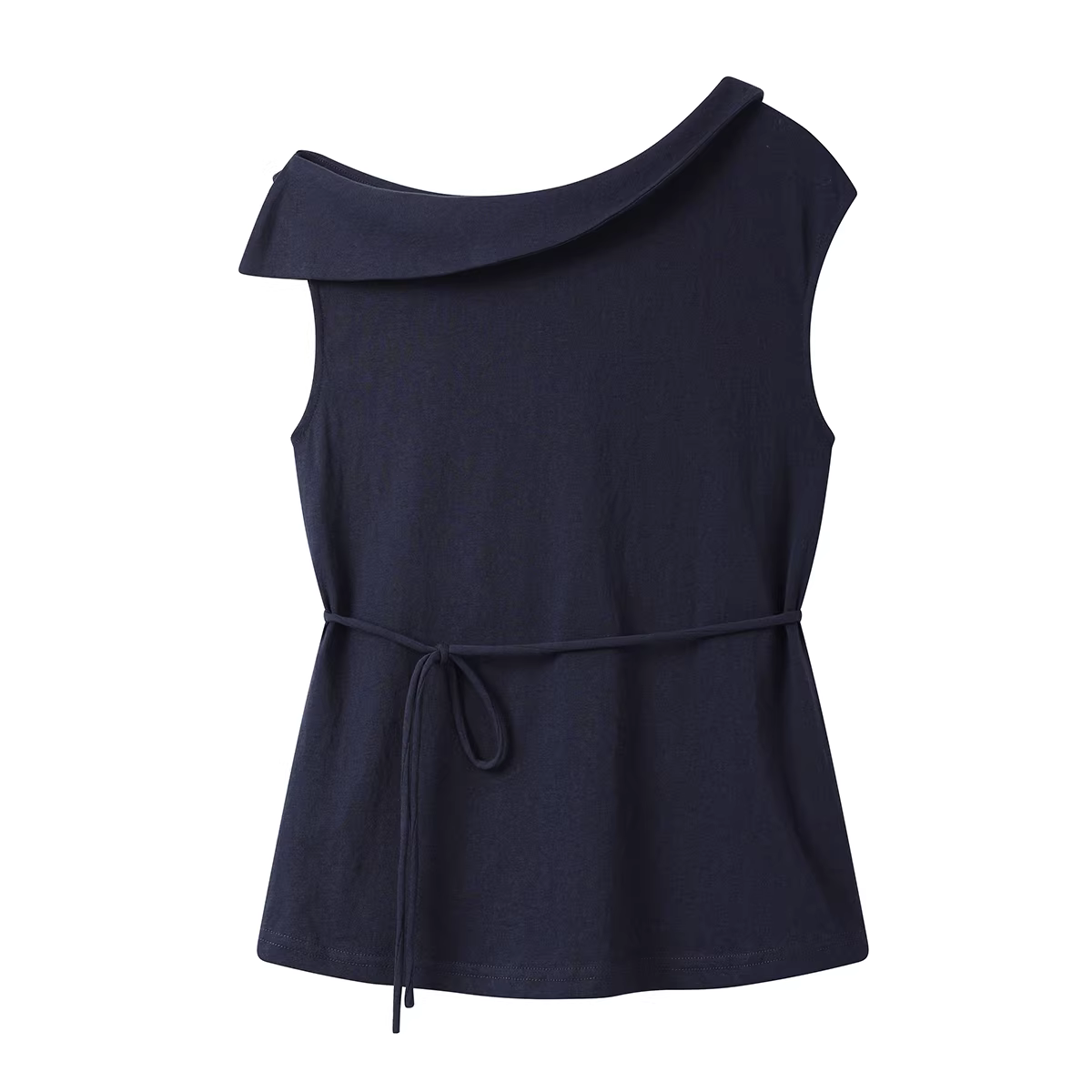 Áo thun ngắn tay lệch vai phong cách Hàn Quốc dành cho nữ, áo dệt kim buộc dây thắt eo thời trang mùa hè mới