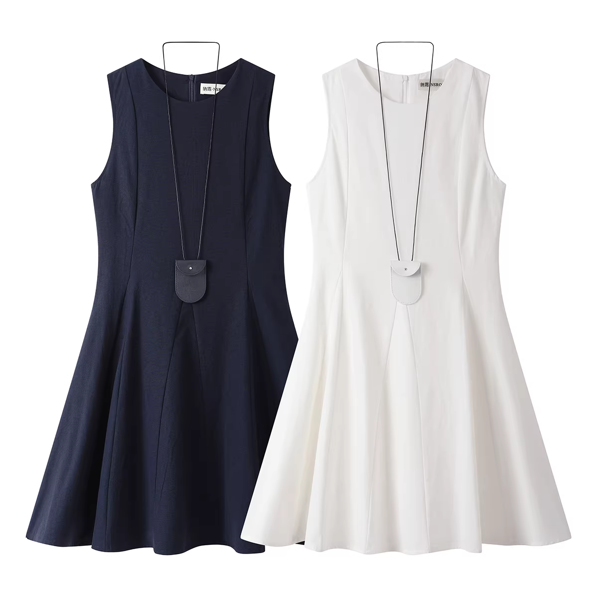 NSROU Váy không tay nhẹ nhàng kiểu Pháp dành cho nữ, phiên bản mùa hè Hàn Quốc, cổ tròn, ôm eo, váy dáng chữ A thon gọn, váy ngắn.
