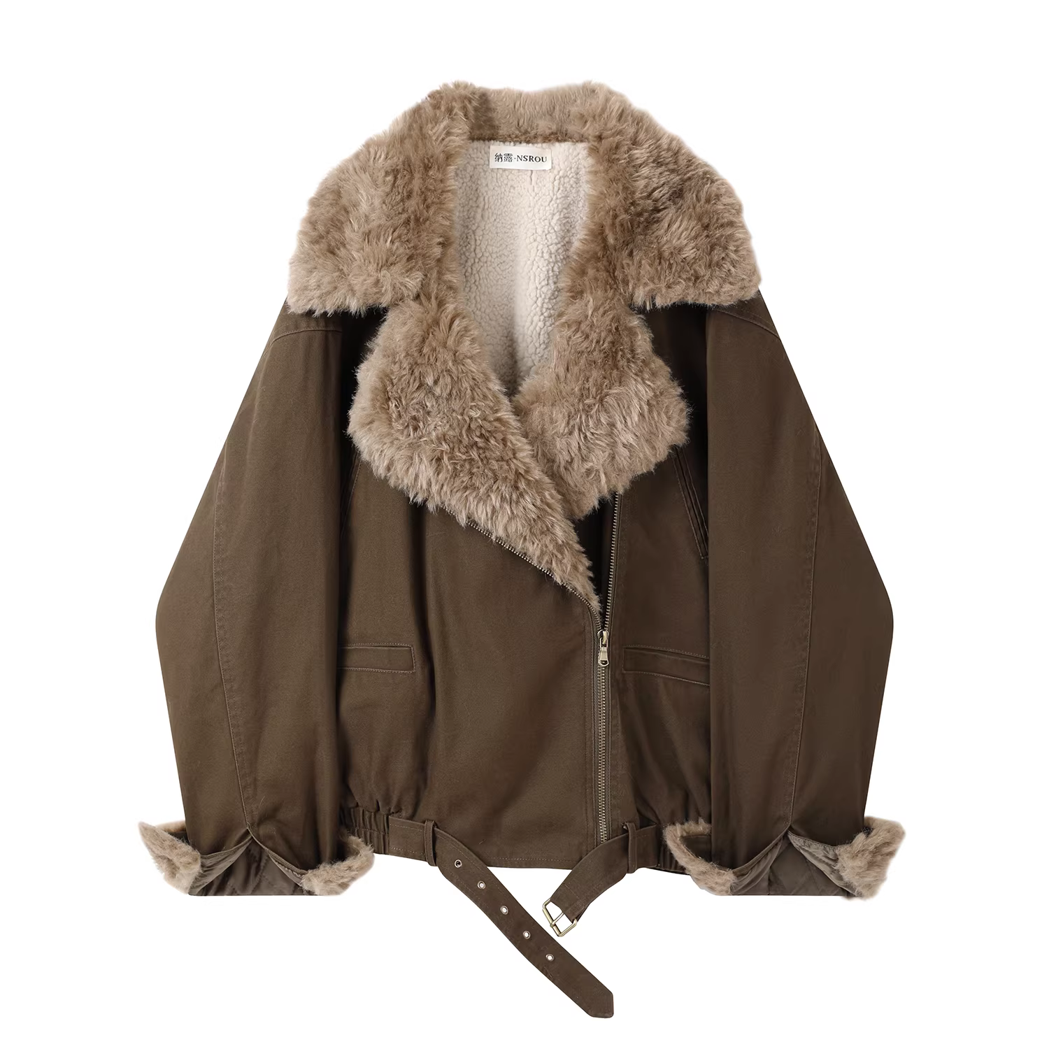 Áo khoác denim ngắn Melard phong cách retro dành cho nữ, áo khoác cotton ấm áp lót lông cừu mùa đông dành cho người nhỏ nhắn.