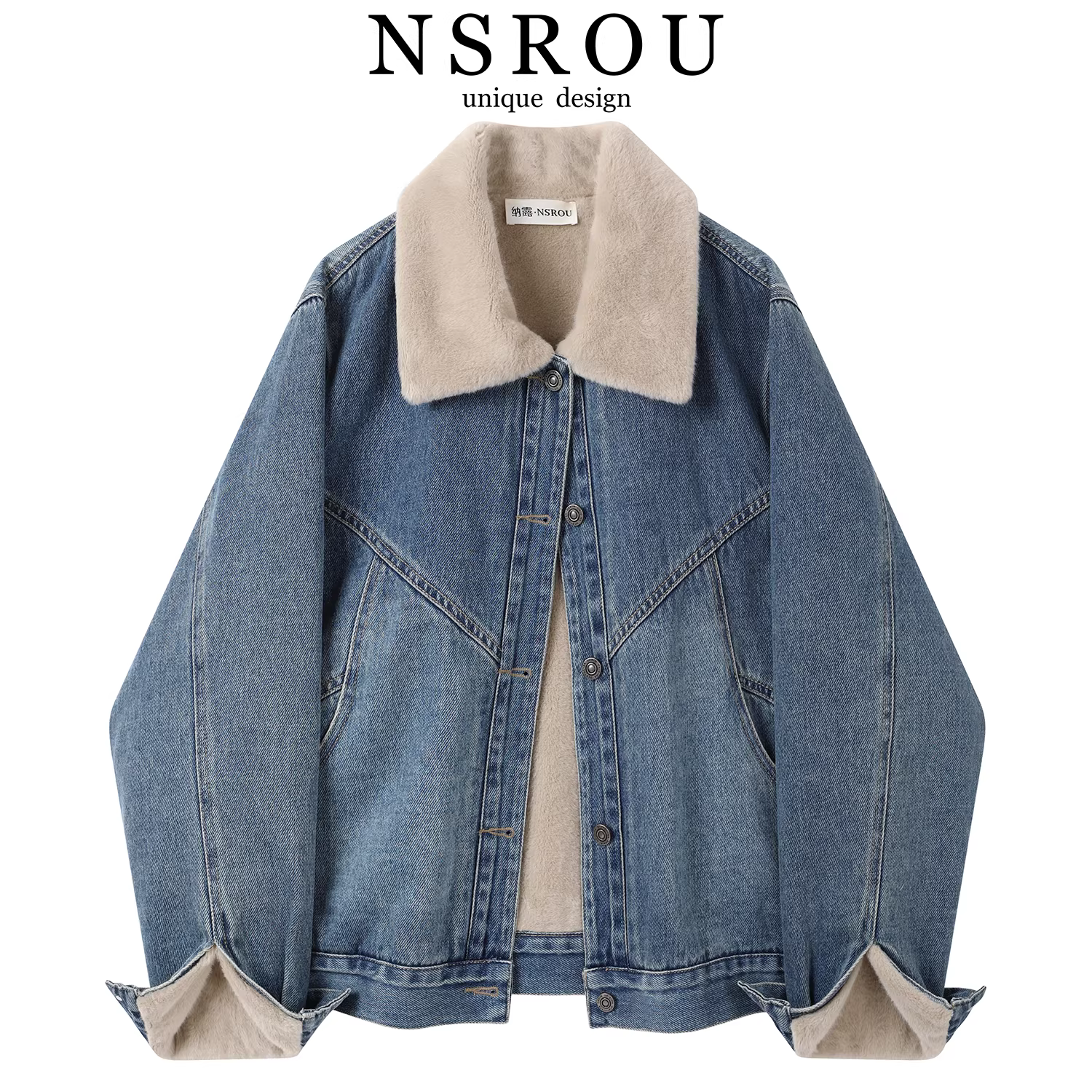 Áo khoác denim lót lông cừu theo phong cách cổ điển Hồng Kông đẹp và hợp thời trang năm nay dành cho nữ, áo khoác ngắn cao cấp mùa đông mới.