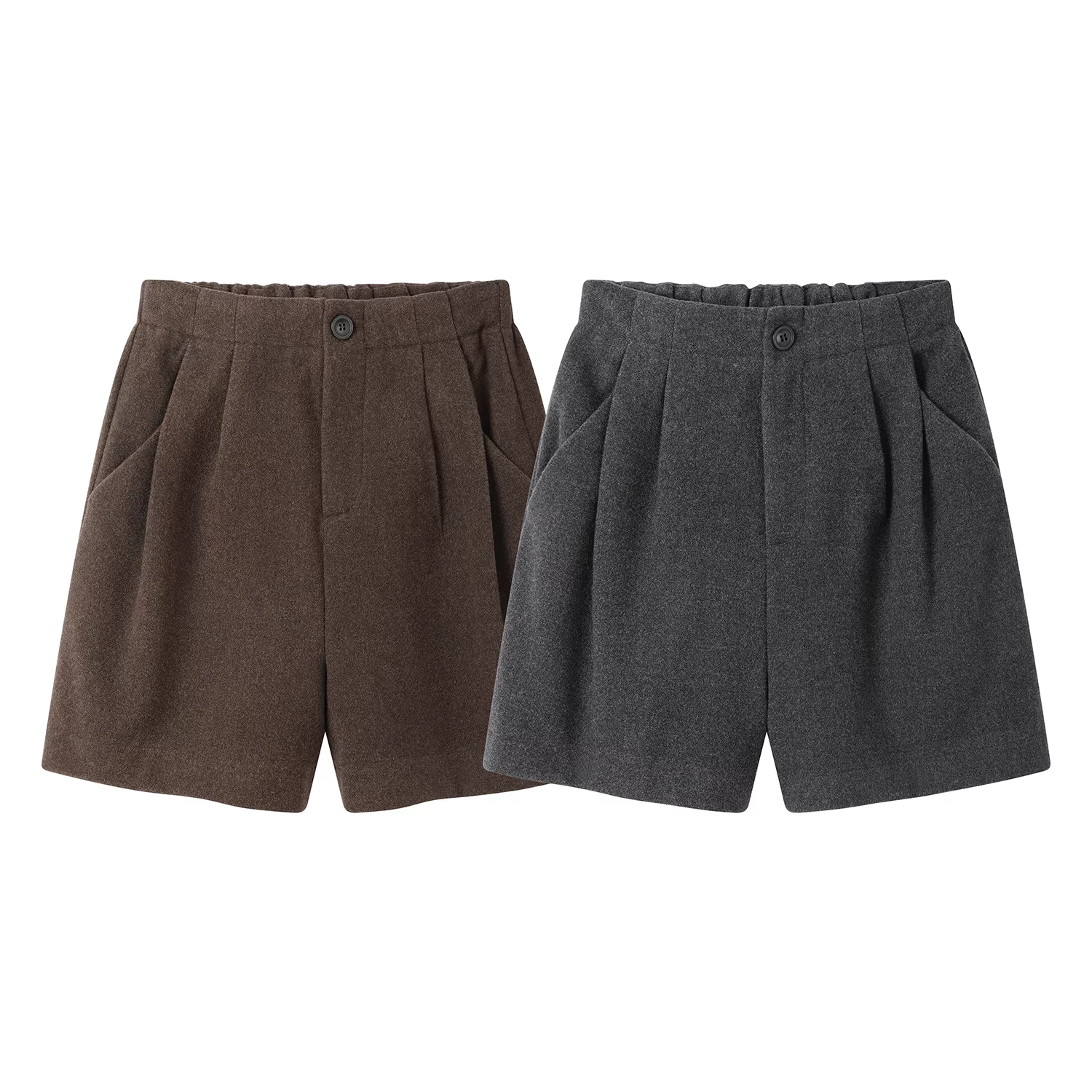 Quần short len cổ điển nữ mùa đông mới, cạp cao, dáng thẳng, ống rộng, kiểu dáng chữ A, quần ống loe