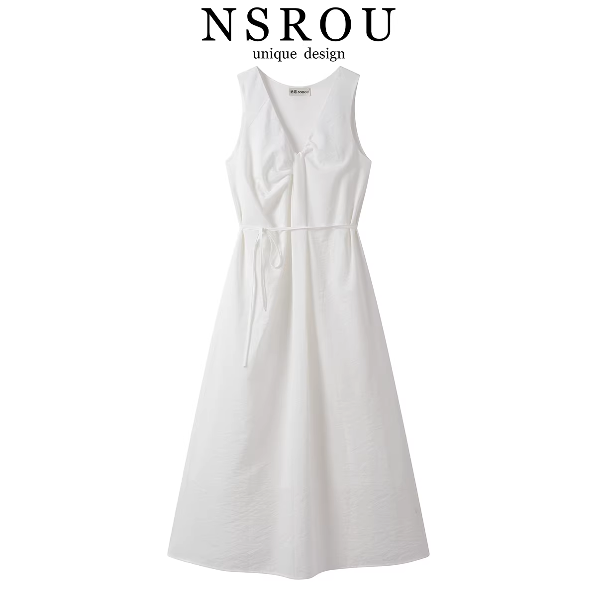 Váy cổ chữ V xoắn màu trắng kiểu Pháp dành cho nữ, phong cách mùa hè rộng rãi và lười biếng, váy dài dáng ôm.