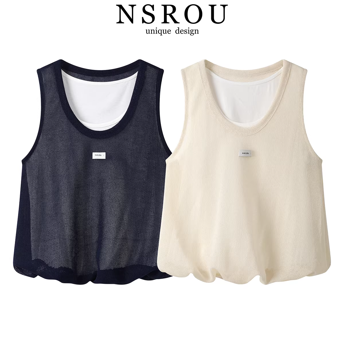 Áo dệt kim không tay kiểu dáng thanh lịch kiểu Hàn Quốc, áo vest giả hai mảnh, áo ngắn đa năng mùa hè dành cho nữ