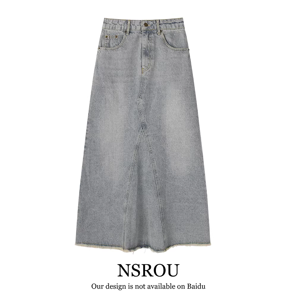 Váy denim dài đa năng kiểu dáng cổ điển kiểu Mỹ dành cho nữ, váy bút chì xuân thu, váy đuôi cá, váy dù.
