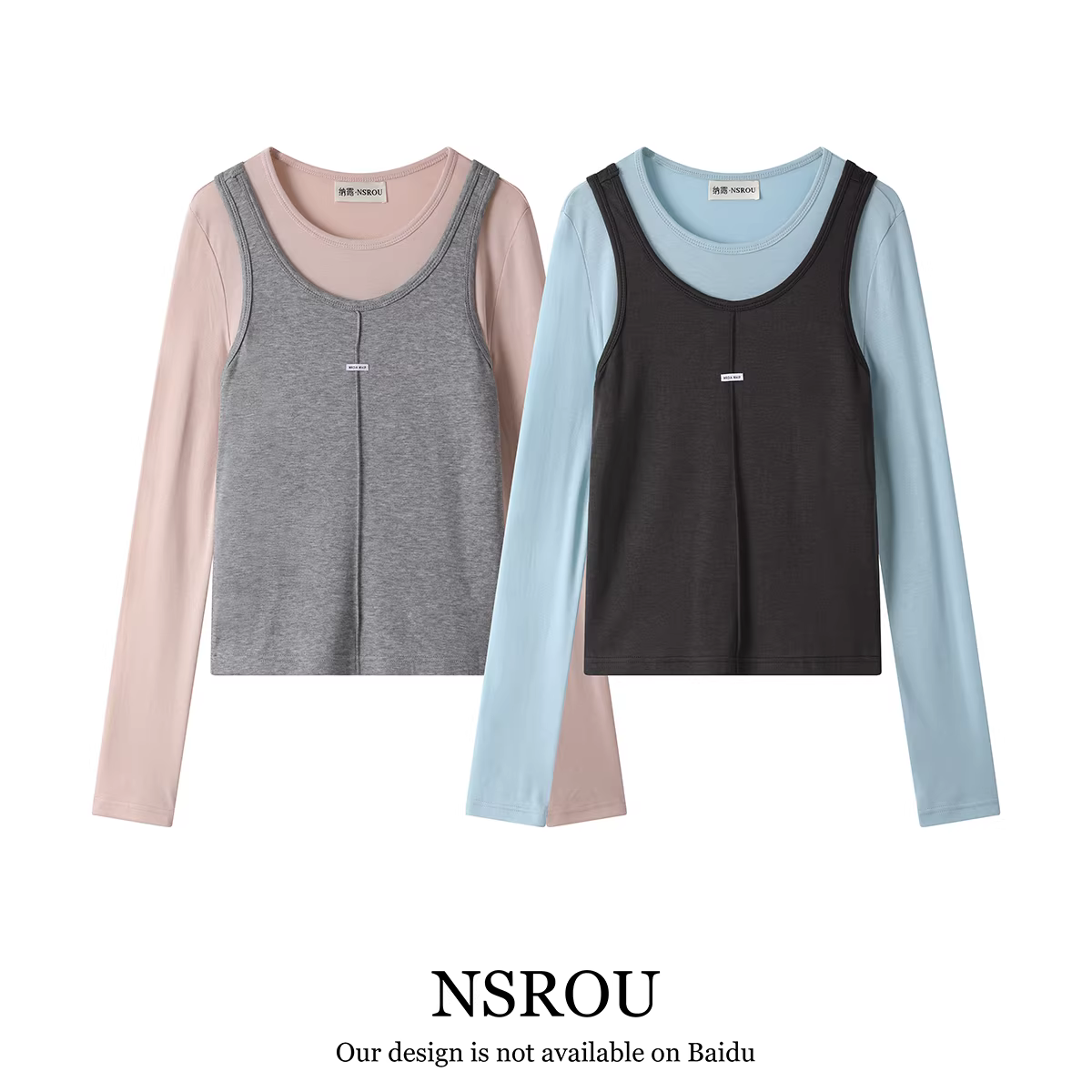 Bộ áo thun và áo vest phối màu phong cách Hàn Quốc dành cho nữ, mặc trong mùa xuân thu, áo dài tay và áo hai dây, bộ hai món