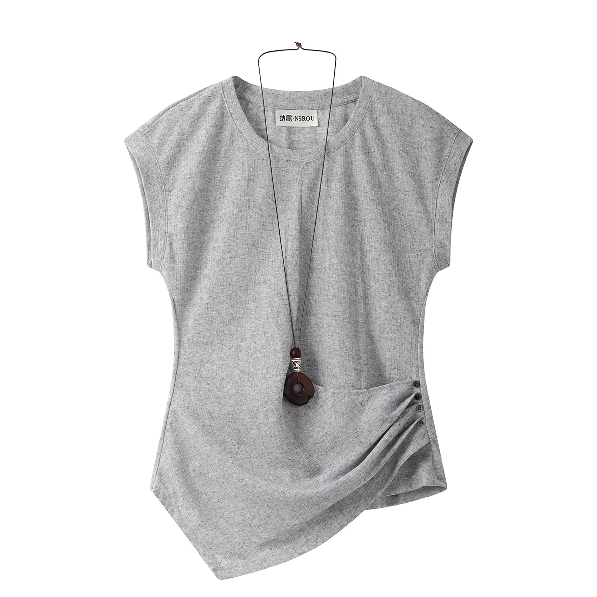 Áo thun không tay cổ tròn xếp ly đơn giản kiểu Hàn Quốc dành cho nữ, áo thun dáng ôm đa năng màu trơn mùa hè mới