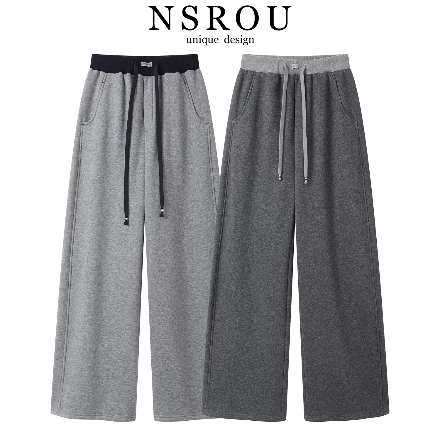 Quần thể thao cashmere có dây rút màu xám dành cho nữ, quần ống rộng dáng rộng mùa đông, quần ống rộng, quần thường ngày đa năng