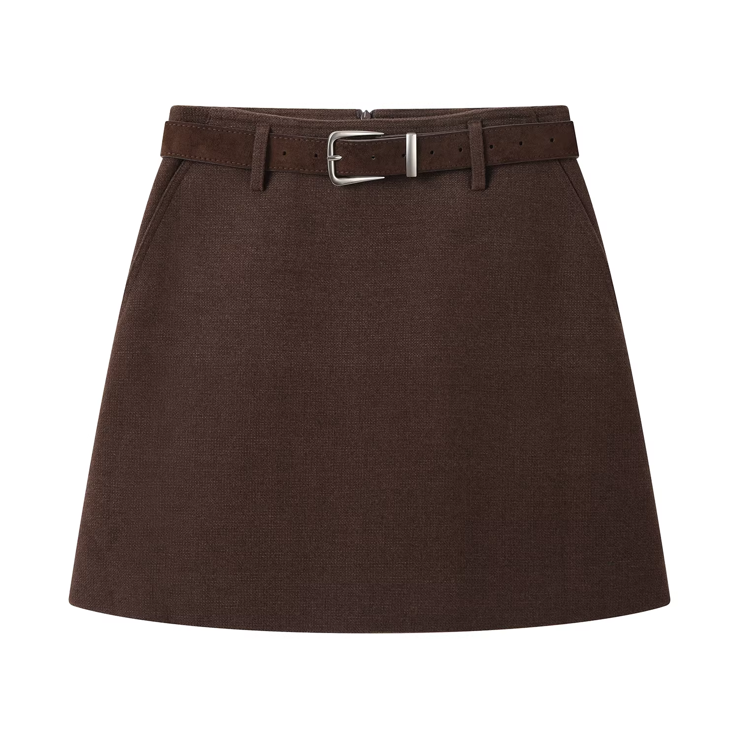 Váy len màu cà phê retro Maillard váy ngắn dành cho nữ trong mùa thu đông váy chữ A ôm hông eo cao giúp thon gọn