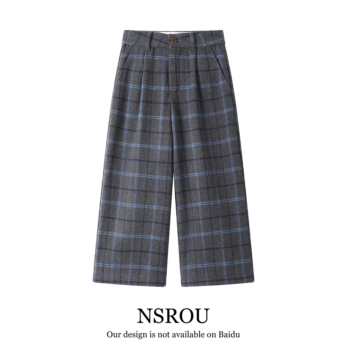 NSROU phong cách cổ điển giản dị, quần ống rộng dáng rộng, quần ống rộng kẻ sọc len cho nữ mùa thu đông
