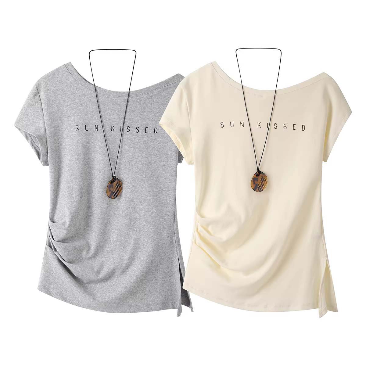 Áo thun xẻ tà không đều phong cách NSROU dành cho nữ, áo ngắn tay đa năng mùa hè, kiểu dáng trễ vai ngọt ngào và cay cay