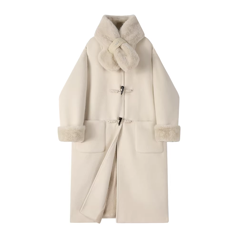 Áo khoác len cashmere hai mặt dài vừa phải kiểu Hàn Quốc có nút cài, áo khoác len dày dành cho nữ, mùa thu đông, cảm giác cao cấp.