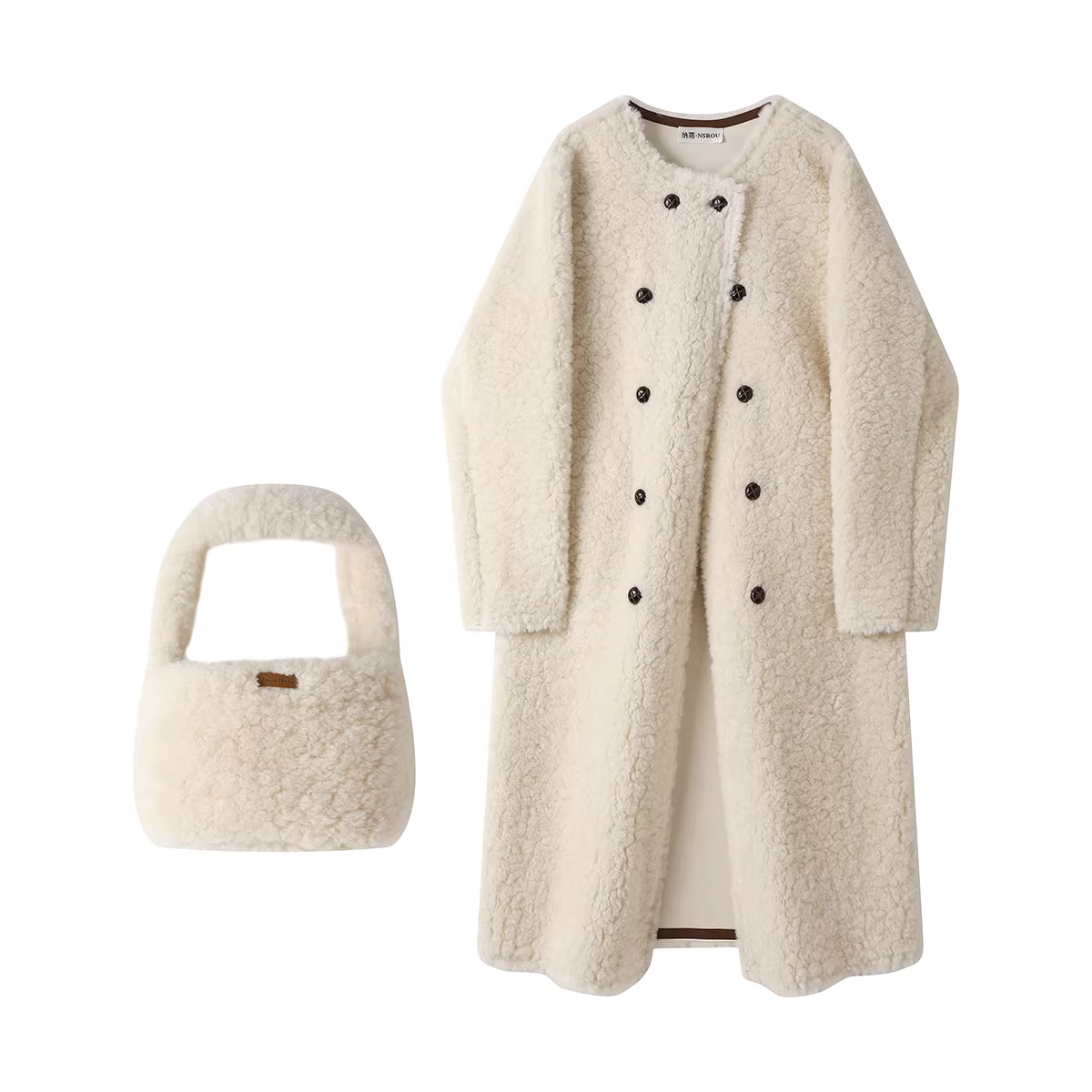 Áo khoác len cừu cổ điển cao cấp NSROU, dày dặn cho mùa thu đông, áo khoác lông thú dài vừa phải dành cho nữ.