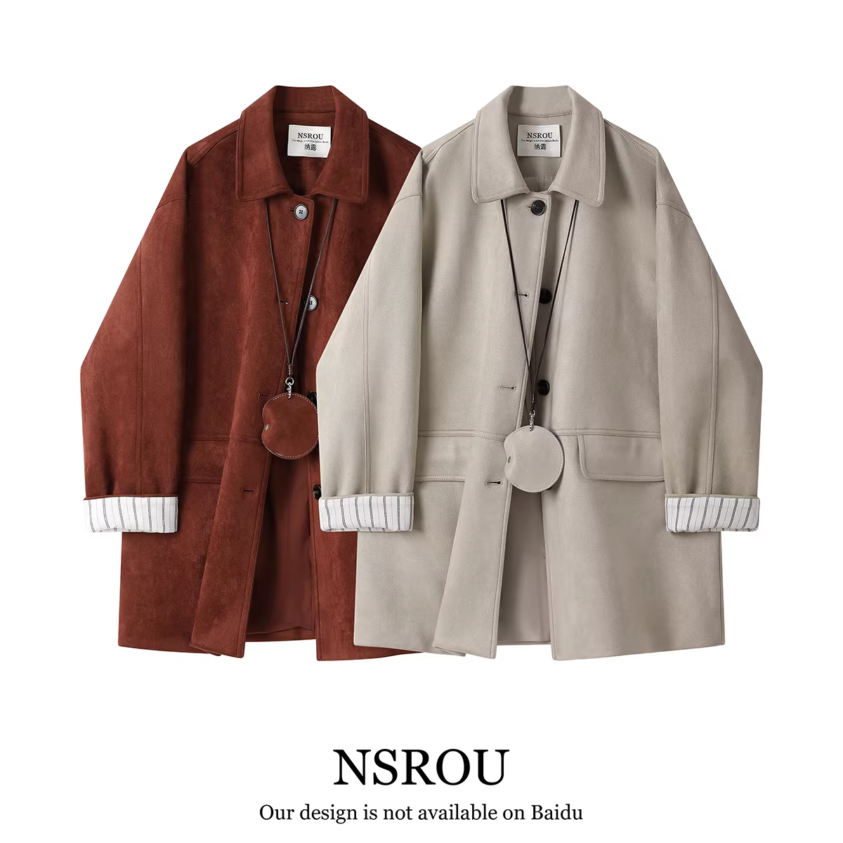 Áo khoác da lộn thông thường sang trọng đầu thu đông của NSROU dành cho nữ, áo khoác da cao cấp cổ điển dài vừa phải theo phong cách Hồng Kông