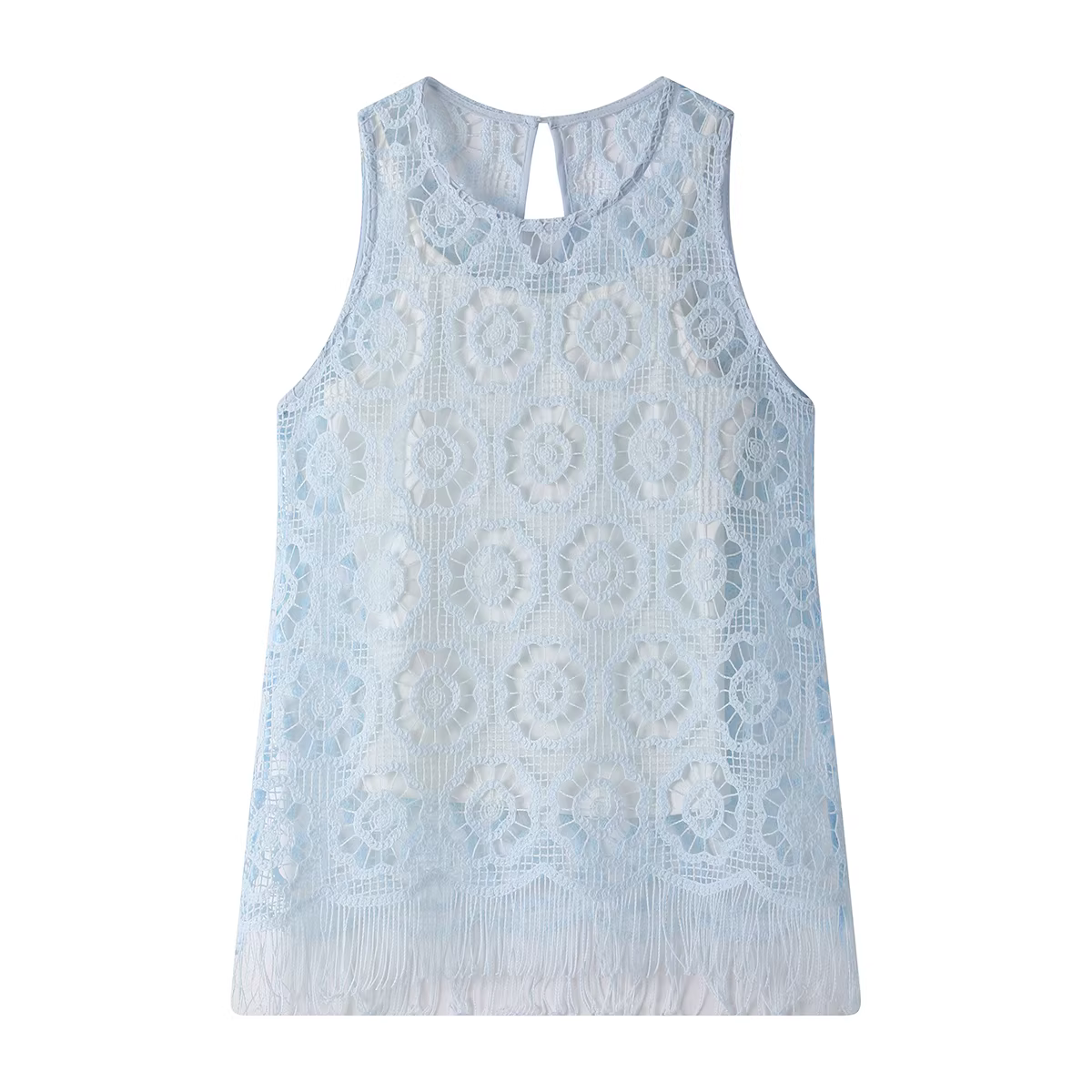 Áo vest không tay kiểu Pháp NSROU có họa tiết ren chắp vá dành cho nữ, thiết kế mùa hè mới mang lại cảm giác độc đáo và độc đáo.