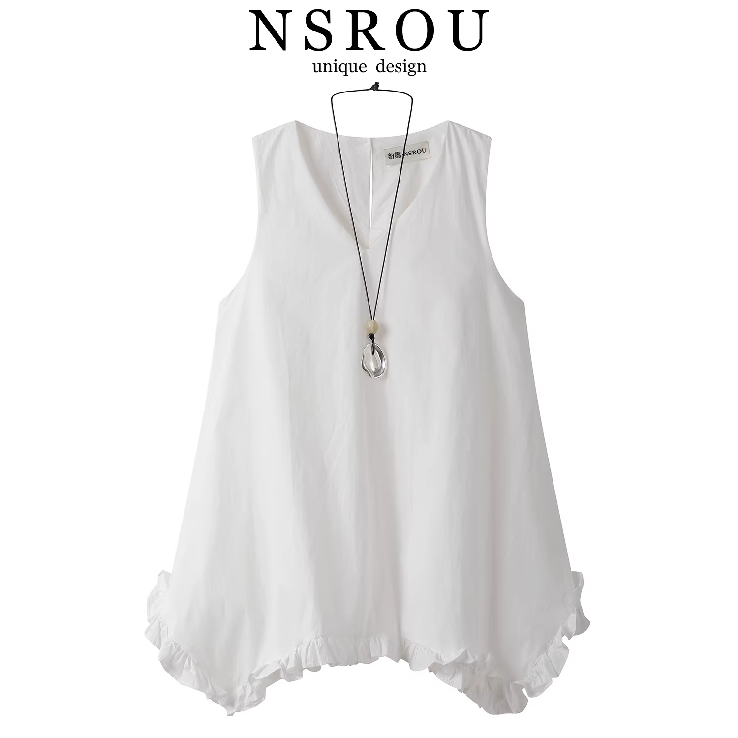 Áo vest không tay màu trắng thời trang kiểu Pháp dành cho nữ, áo sơ mi dáng rộng mới mùa hè.