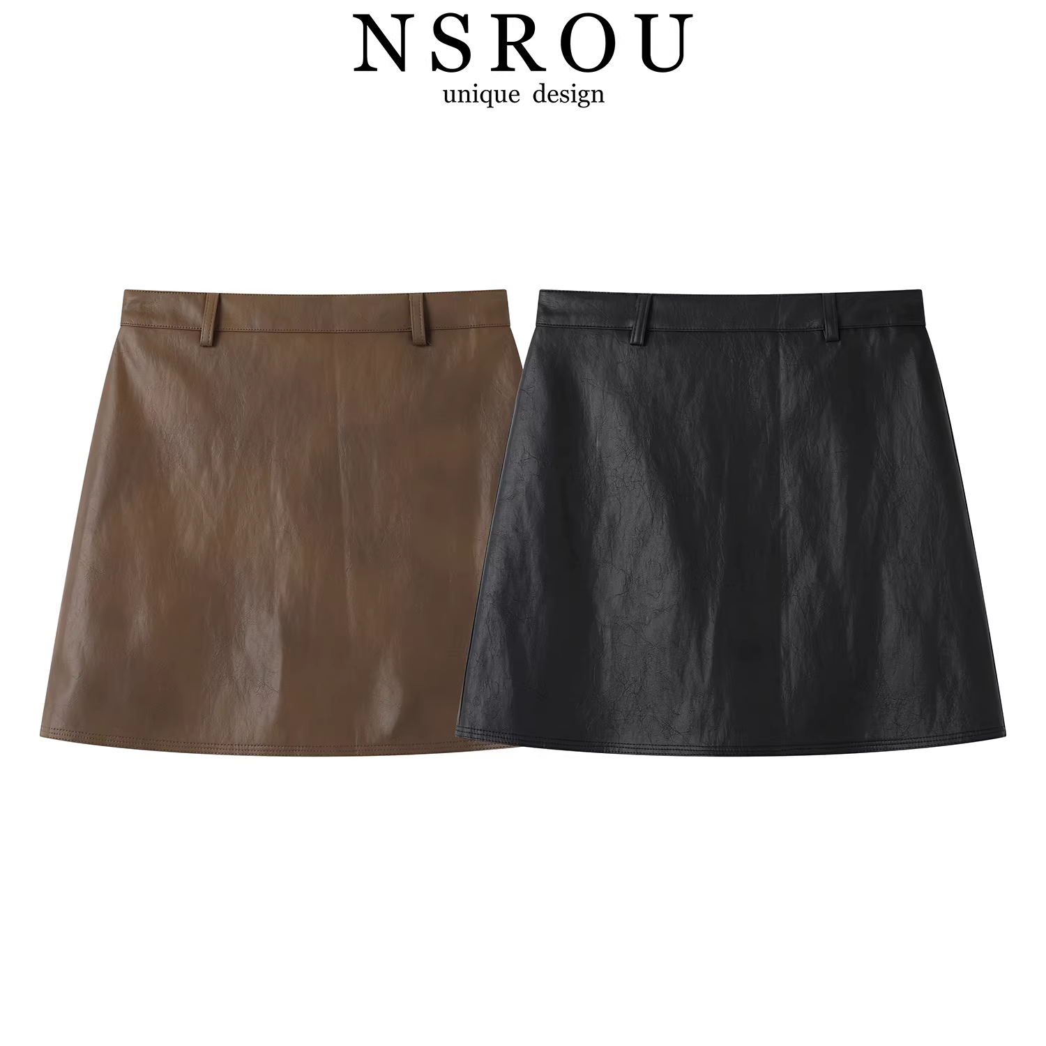 Váy da chữ A màu đen phong cách Mỹ, chống lộ, ôm hông, váy nửa thân, váy đơn giản mới đầu thu dành cho phụ nữ nhỏ nhắn.