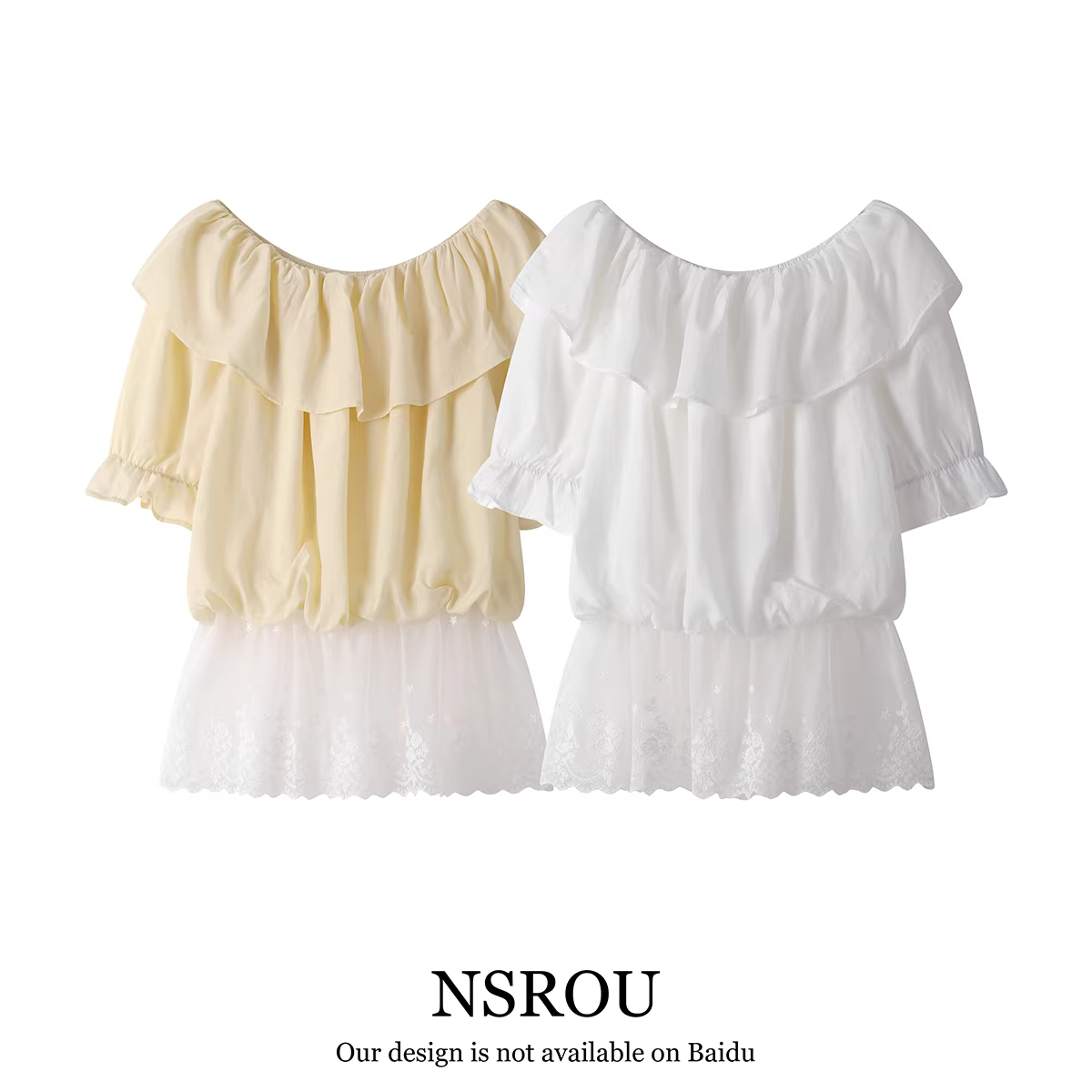 Áo sơ mi ngắn trễ vai kiểu Pháp, siêu xinh dành cho nữ, áo ren phối mùa hè.