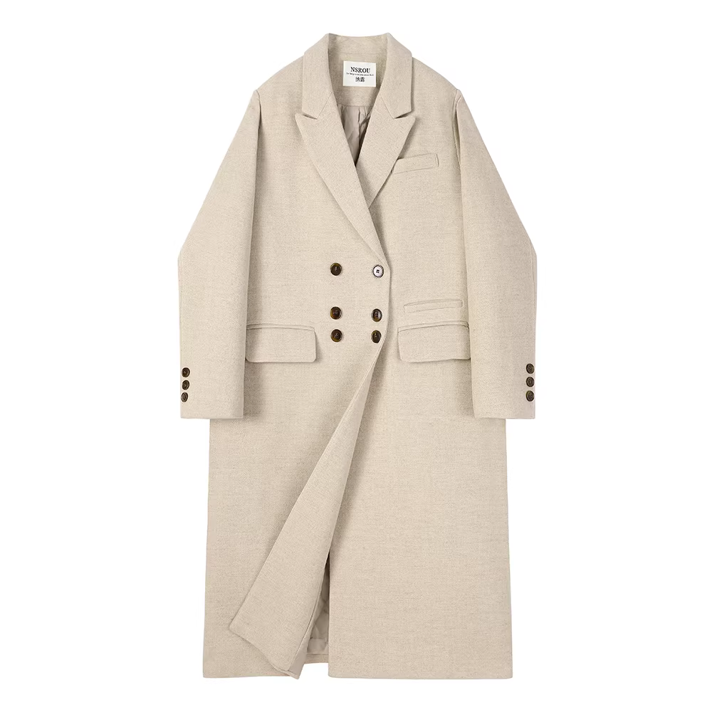 Áo khoác len cashmere đen dày dặn kiểu retro Hàn Quốc dành cho nữ, áo khoác len dài vừa phải cao cấp mùa đông