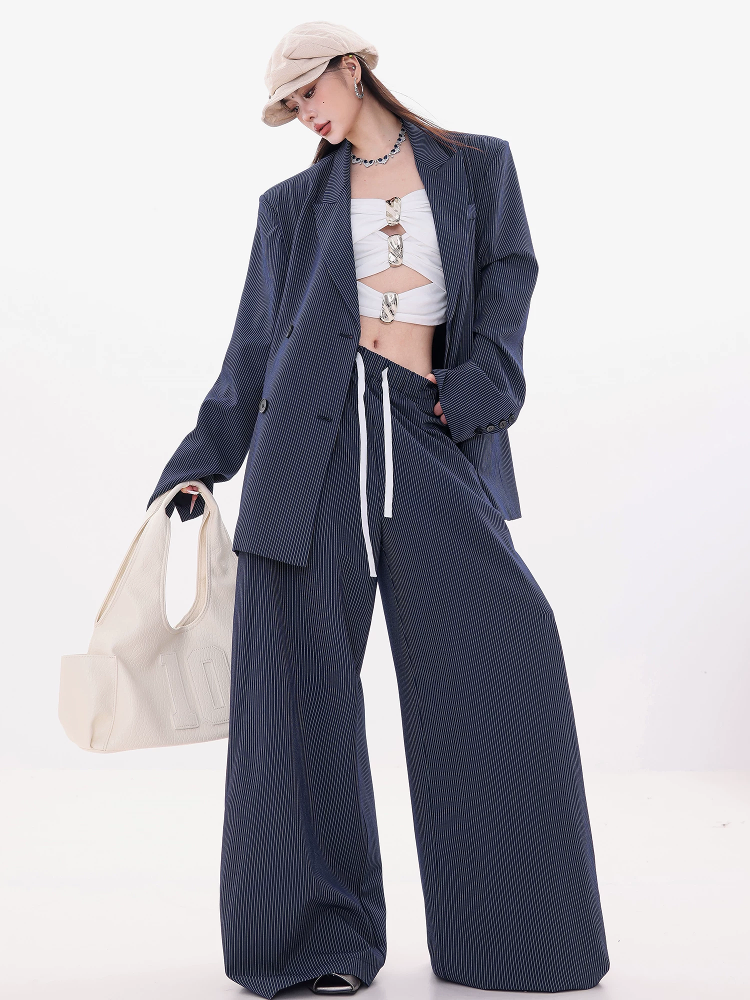 ABWLR Art Editor - Bộ vest sọc nguyên bản dành cho nữ, phong cách mới mùa thu, bộ vest hai mảnh cao cấp và thanh lịch