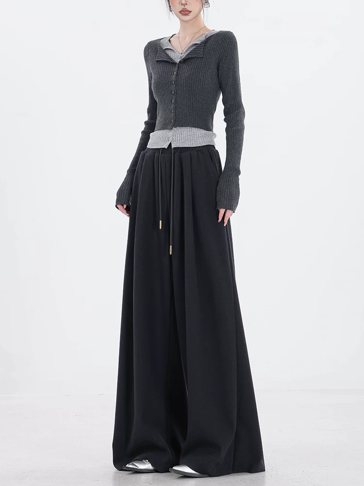 ABWEAR Comfort Guide - Quần ống rộng dày lót lông cừu màu xám nguyên bản dành cho nữ 2023 Phong cách mới dáng rộng ống thẳng