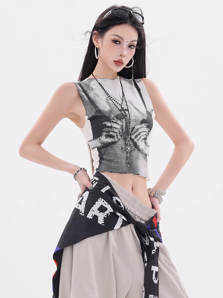 ABWEAR Rebel Aesthetics - Áo thun thiết kế in họa tiết độc đáo của Mỹ dành cho nữ, áo không tay thon gọn và đa năng