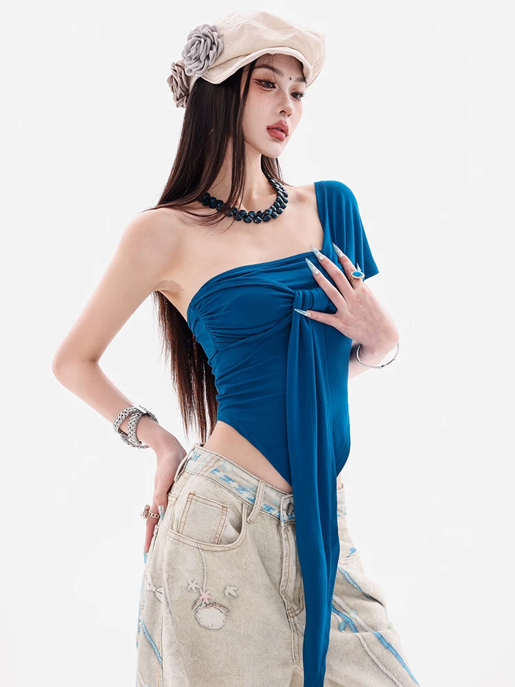 ABWEAR Venus - Áo ba lỗ có dây đeo vai bất đối xứng thiết kế độc đáo dành cho nữ, kiểu dáng ôm vừa vặn và tôn dáng