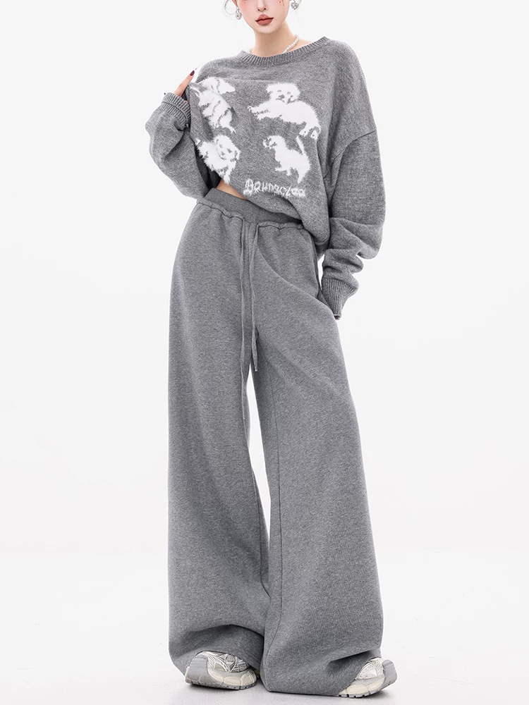 Tin tức thời trang ABWEAR - Quần ống rộng lưng thun màu xám thu đông dành cho nữ 2025 Quần thể thao mềm mại mới