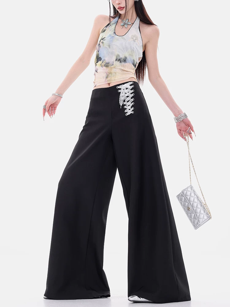 ABWEAR Elegant Echo - Quần vest thiết kế buộc dây nguyên bản dành cho nữ, quần thường ngày rộng rãi và đa năng cho mùa thu.