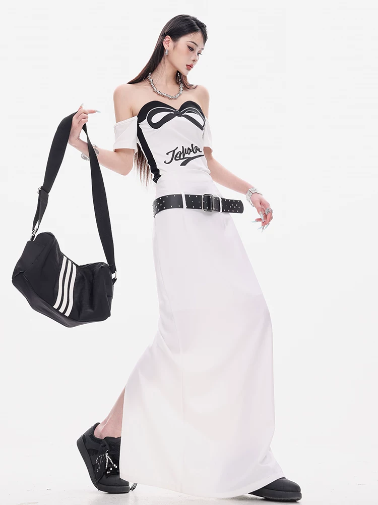 ABWEAR Modern Night - Váy trắng nguyên bản dành cho nữ, phong cách mùa thu mới, dáng ôm, váy dài ôm hông có thắt lưng