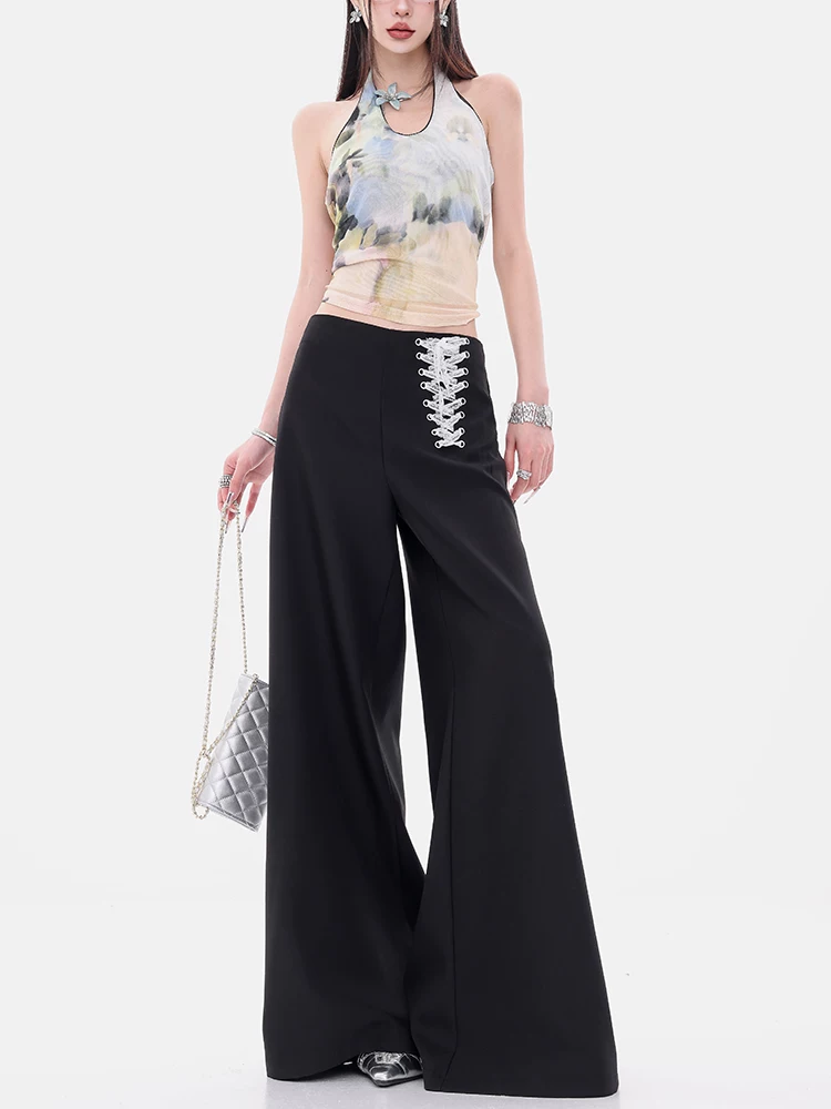 ABWEAR Elegant Echo - Quần vest thiết kế buộc dây nguyên bản dành cho nữ, quần thường ngày rộng rãi và đa năng cho mùa thu.