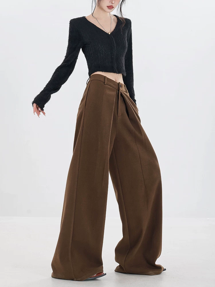 ABWEAR Urban Stroll - Quần ống rộng bằng len nguyên bản dành cho nữ, dày dặn cho mùa đông, kiểu dáng mới 2023, quần ống thẳng rộng
