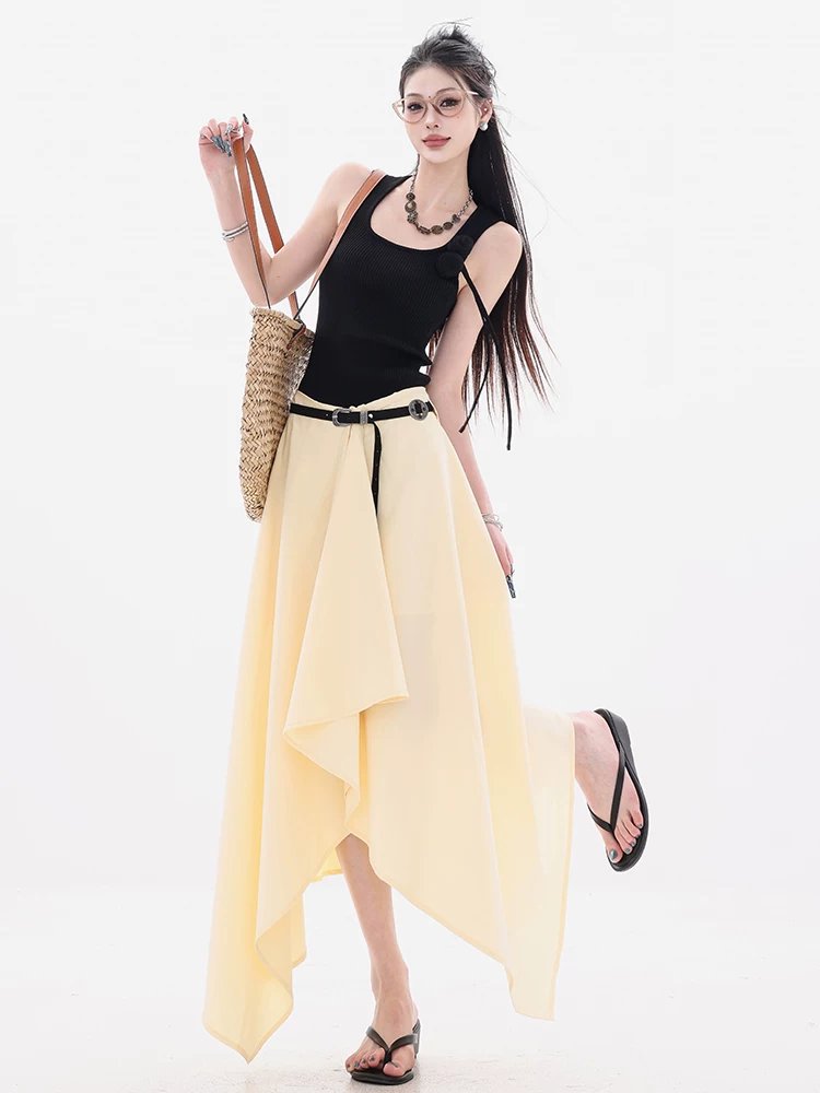 ABWEAR Wandering Painter - Váy chữ A thiết kế không đều kiểu dáng độc đáo Váy dài dáng rộng che phủ cho nữ