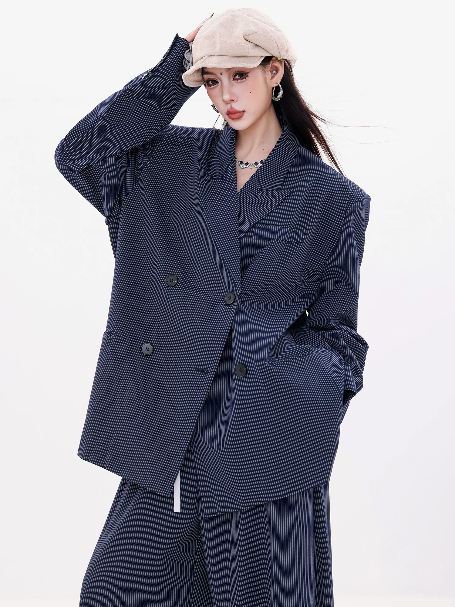 ABWLR Art Editor - Áo khoác blazer sọc nguyên bản dành cho nữ, phong cách mùa thu mới, áo vest đa năng dáng rộng, giản dị