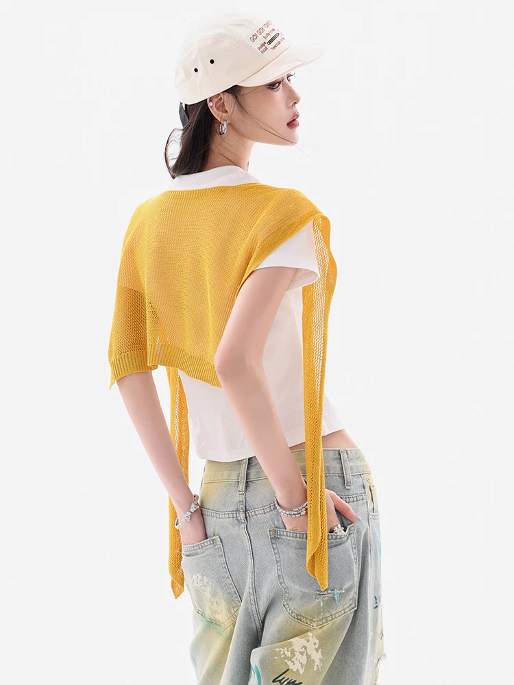 ABWEAR Versatile Sweetheart - Áo ba lỗ in chữ gốc Hàn Quốc dành cho nữ Slim Fit Shawl Top Bộ hai mảnh