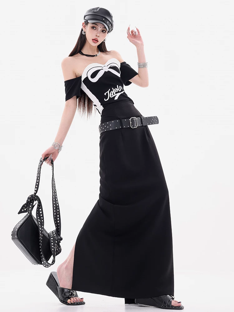 ABWEAR Modern Night - Váy thiết kế xẻ tà màu đen nguyên bản dành cho nữ, đa năng và tôn dáng, có thắt lưng Váy chữ A