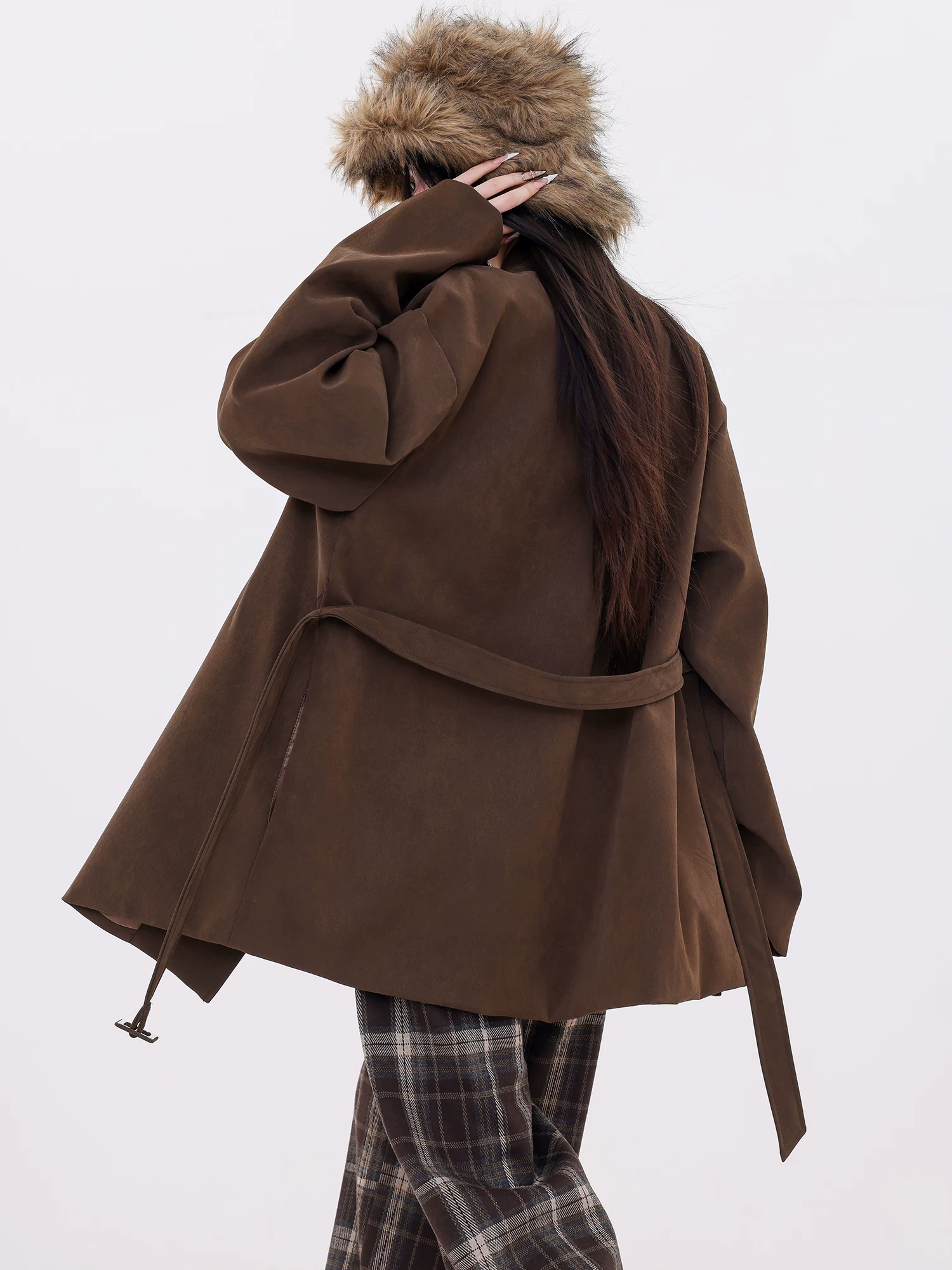 ABWLR Modern Autumn - Áo khoác da lộn cổ đứng cổ điển nguyên bản dành cho nữ, phong cách thu đông mới, áo khoác ôm eo cao cấp