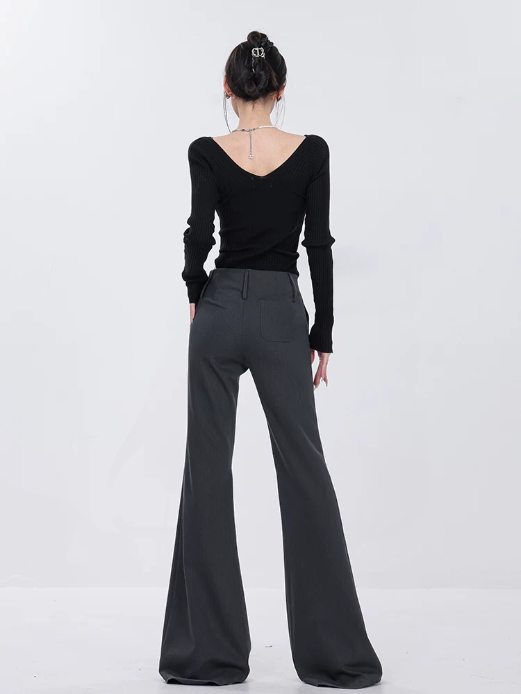 Quần âu nữ ABWEAR Xuân mới, cạp cao, kiểu dáng vintage, tôn dáng, ống loe, dài chấm đất