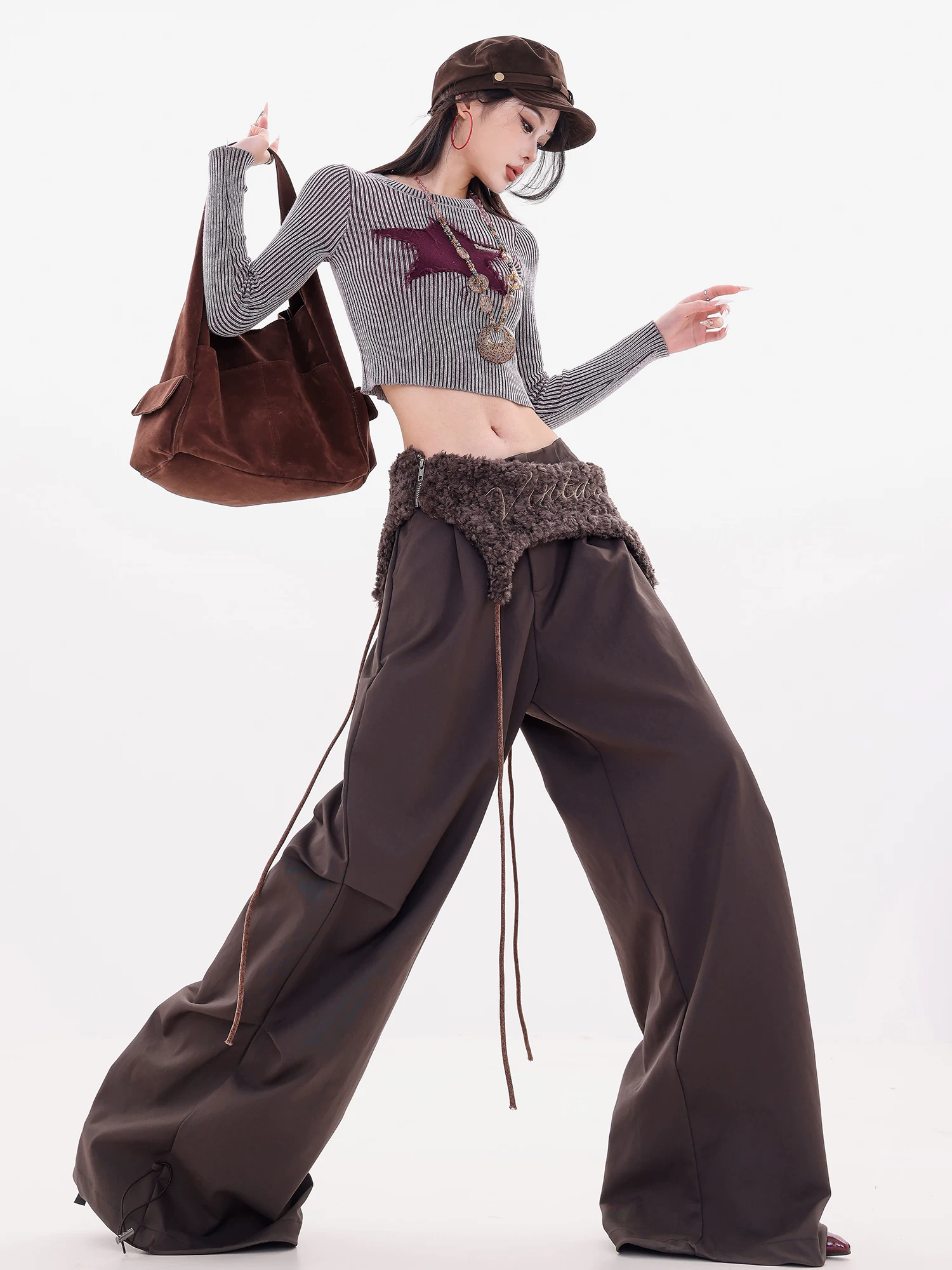 ABWLR Western Show - Quần ống rộng phong cách Hàn Quốc nguyên bản dành cho nữ có tua rua trang trí, quần dài ống thẳng, bộ hai mảnh.