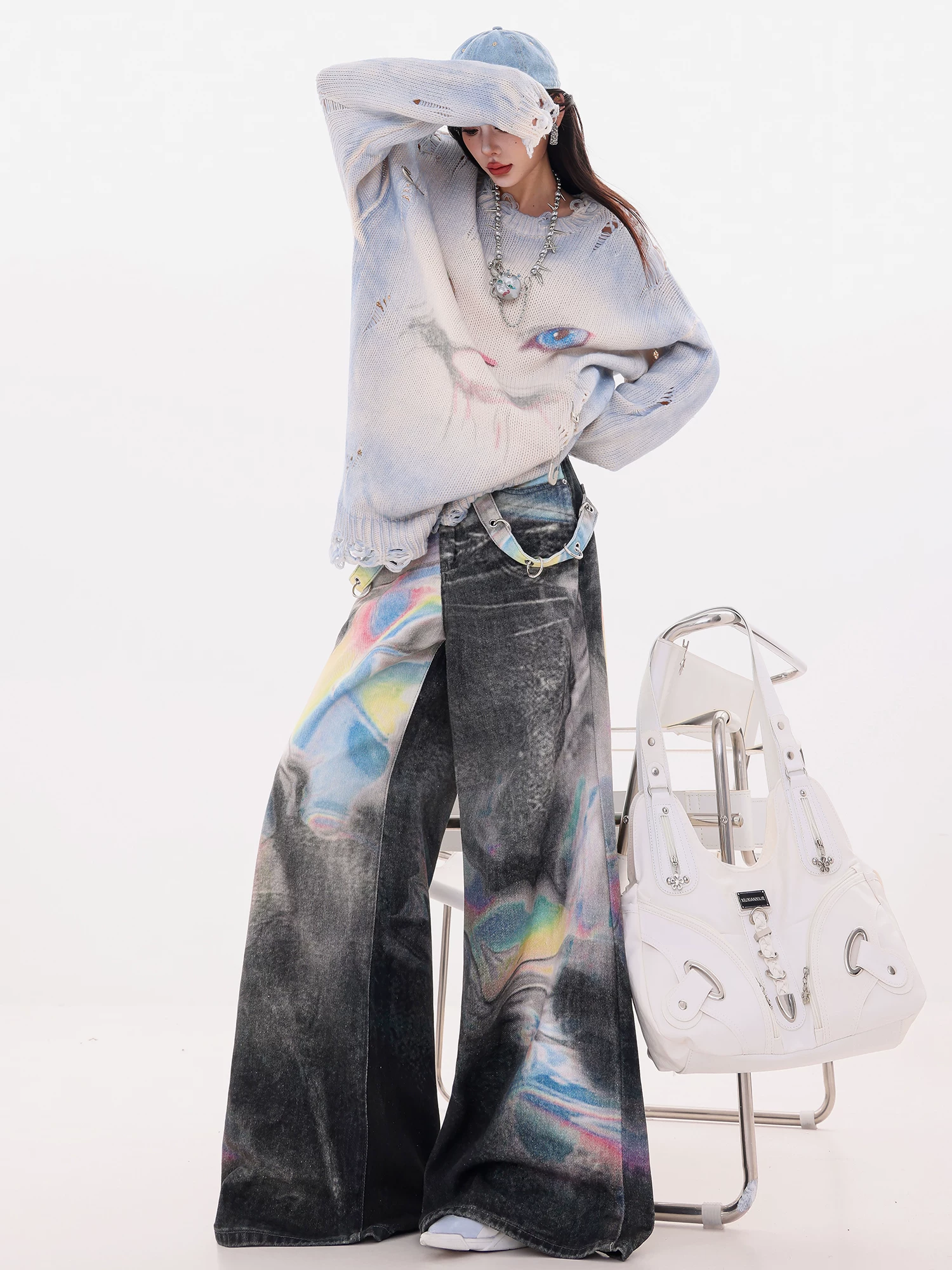 ABWLR Color Fantasy - Quần jean ống rộng màu gradient nguyên bản dành cho nữ, phong cách mùa thu mới, quần dài ống thẳng dáng rộng