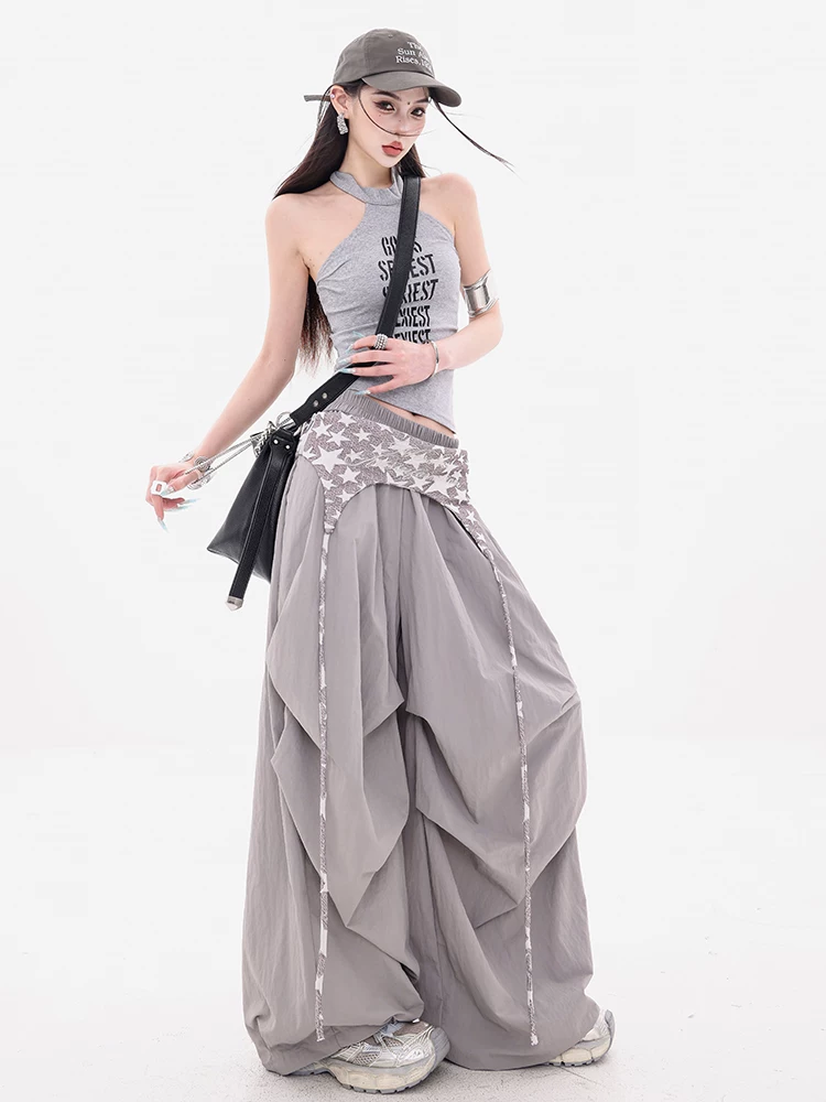 ABWEAR Dynamic Zone - Quần thường ngày nhiều lớp có eo co giãn nguyên bản dành cho nữ, quần ống rộng rộng rãi và bay bổng