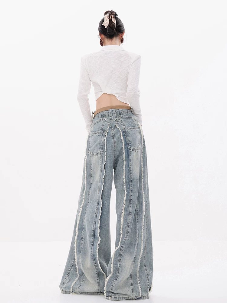 ABWEAR Vine Autumn - Quần jean ống rộng thiết kế rách đầu xuân nguyên bản dành cho nữ, quần dài ống thẳng dáng rộng