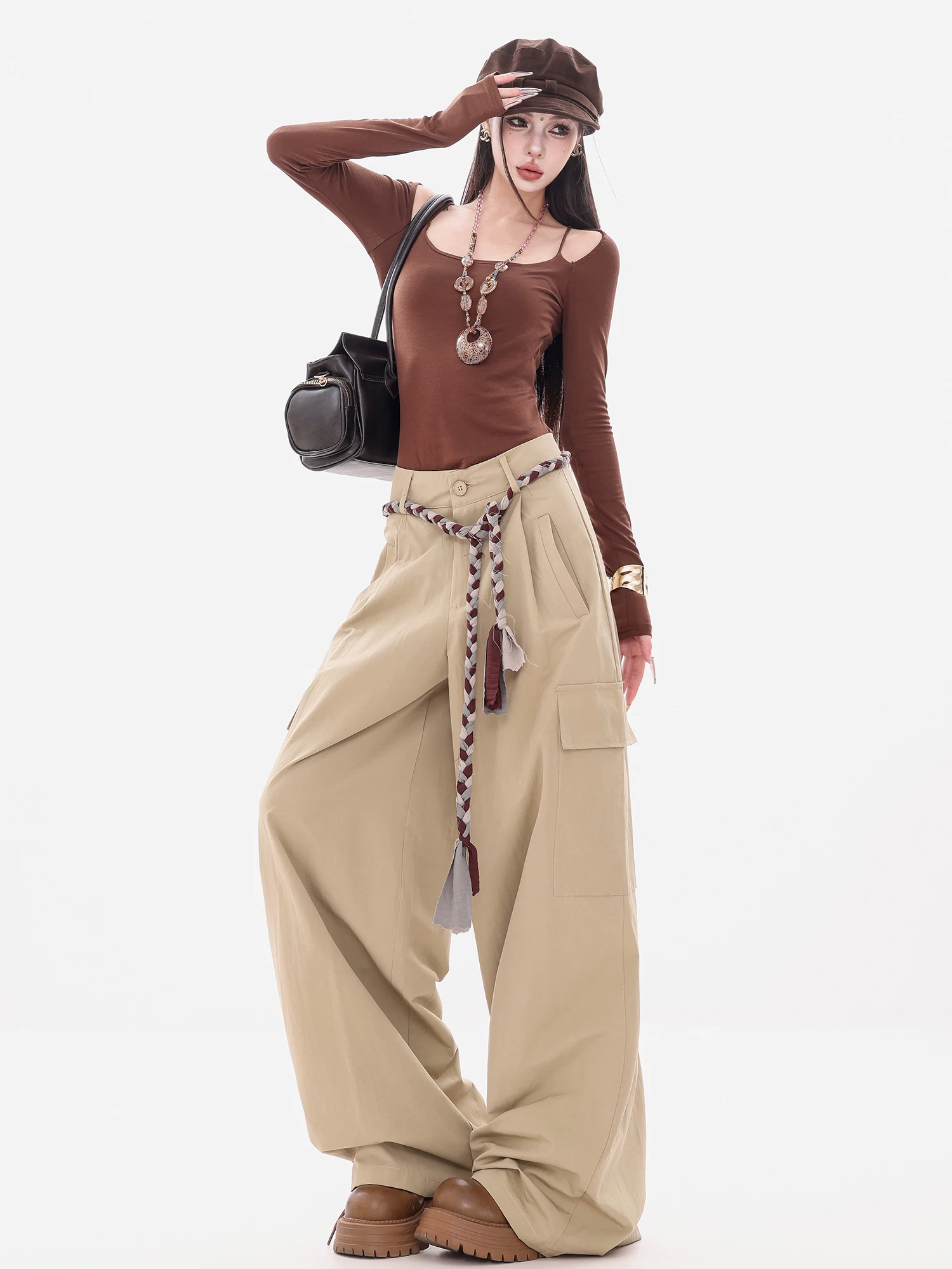 ABWEAR Ivy Love - Quần công sở cổ điển kiểu Mỹ nguyên bản dành cho nữ, quần ống rộng dáng rộng đa năng mùa thu