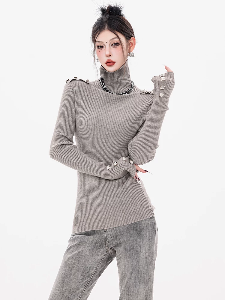 ABWEAR Silver Wing Hunter-Áo dệt kim thiết kế theo phong cách heavy metal nguyên bản dành cho nữ mùa thu đông mới áo dài tay dáng ôm