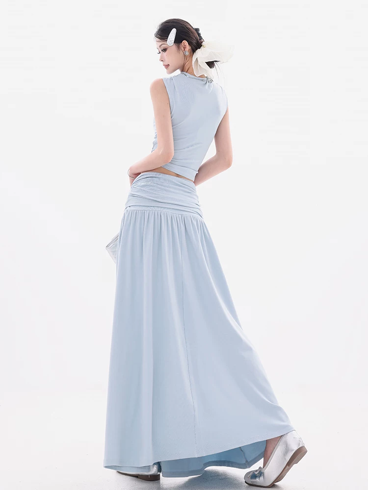 ABWEAR Summer Peach - Bộ hai mảnh áo không tay kiểu Hàn Quốc nguyên bản với váy ôm eo ôm hông dành cho nữ