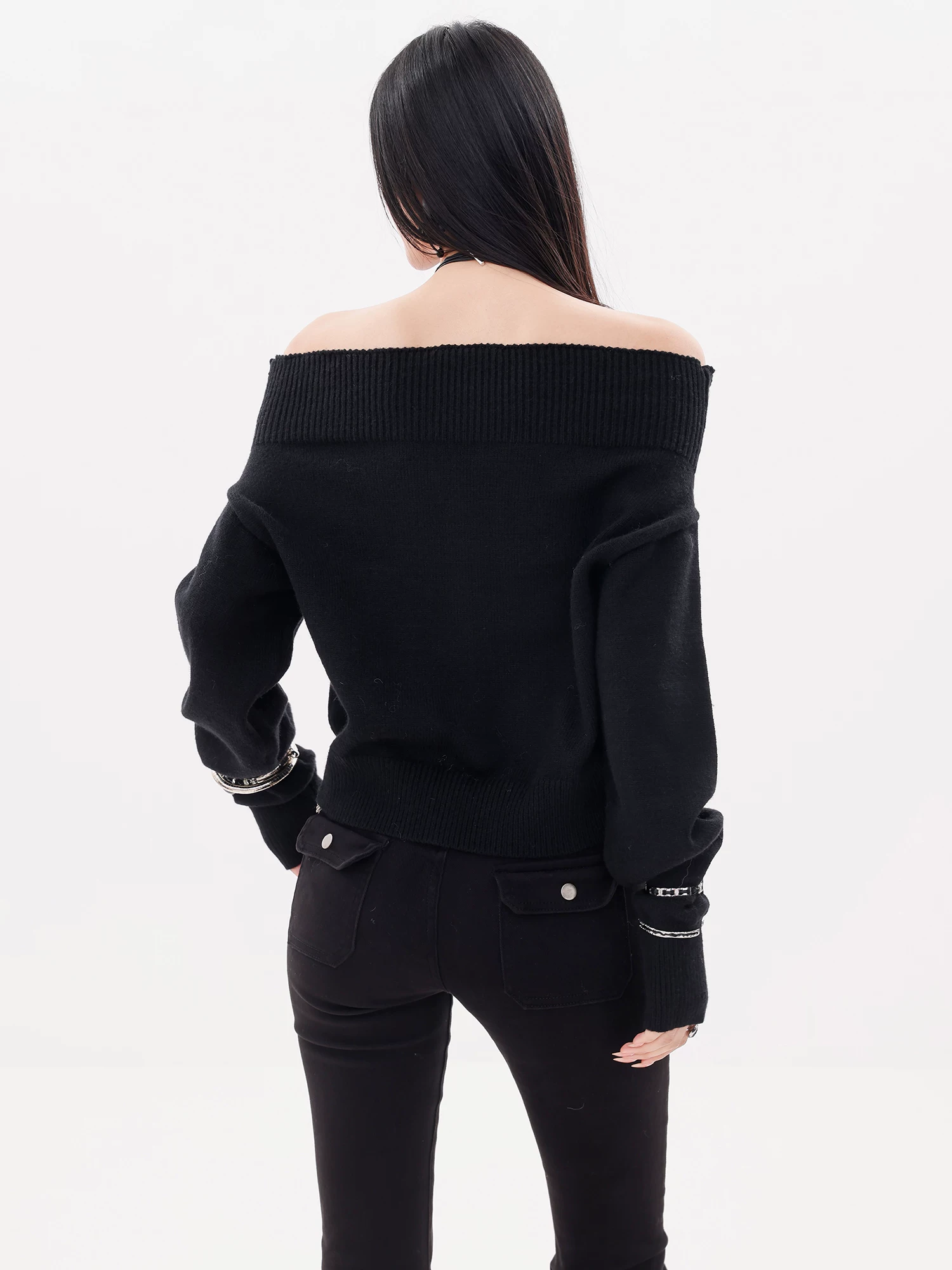ABWLR Smart Beauty Guide - Áo len dệt kim màu đen nguyên bản dành cho nữ, áo cardigan dáng rộng thường ngày mới mùa thu/đông