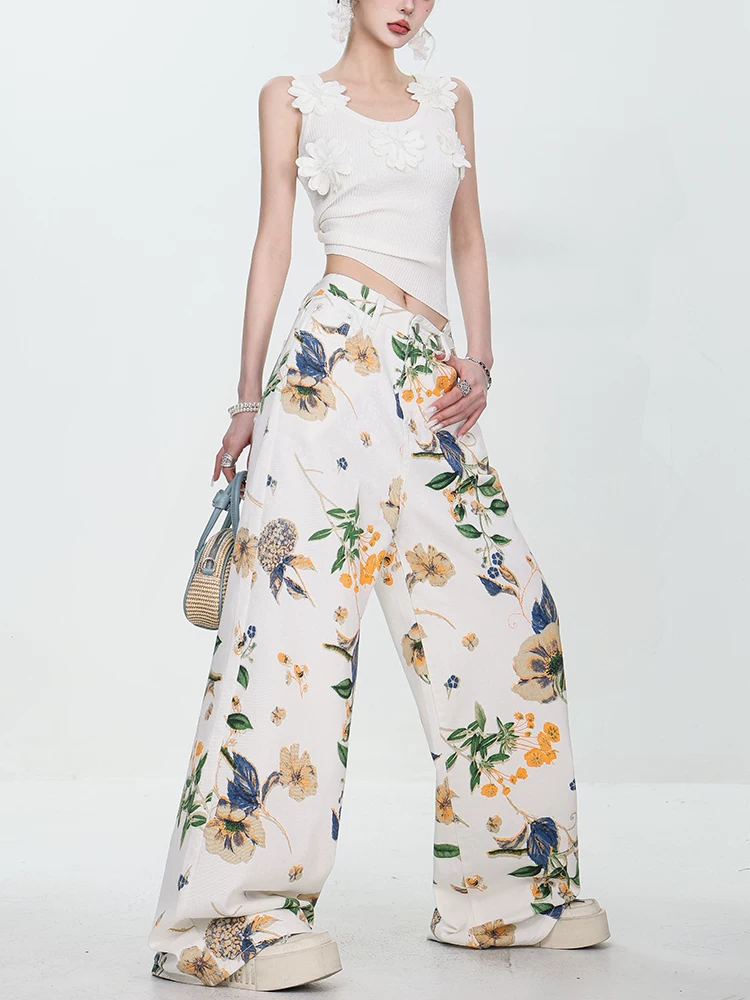 Quần jean ống rộng màu trắng thiết kế in họa tiết ABWEAR dành cho nữ, quần ống rộng dáng thẳng tôn dáng sành điệu