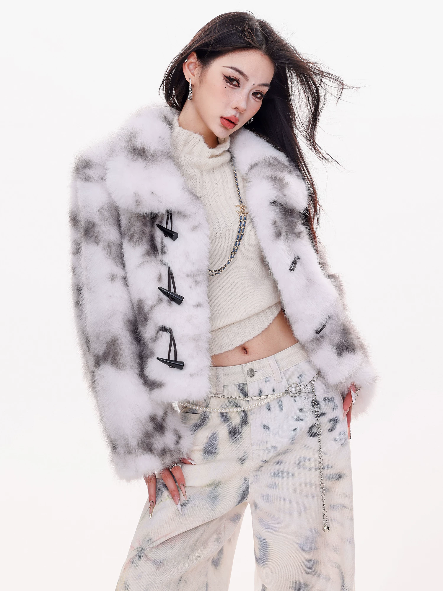 ABWLR Winter Love Song - Áo len lông xù màu xám nguyên bản dành cho nữ Áo khoác lông mùa thu đông rộng rãi thân thiện với môi trường