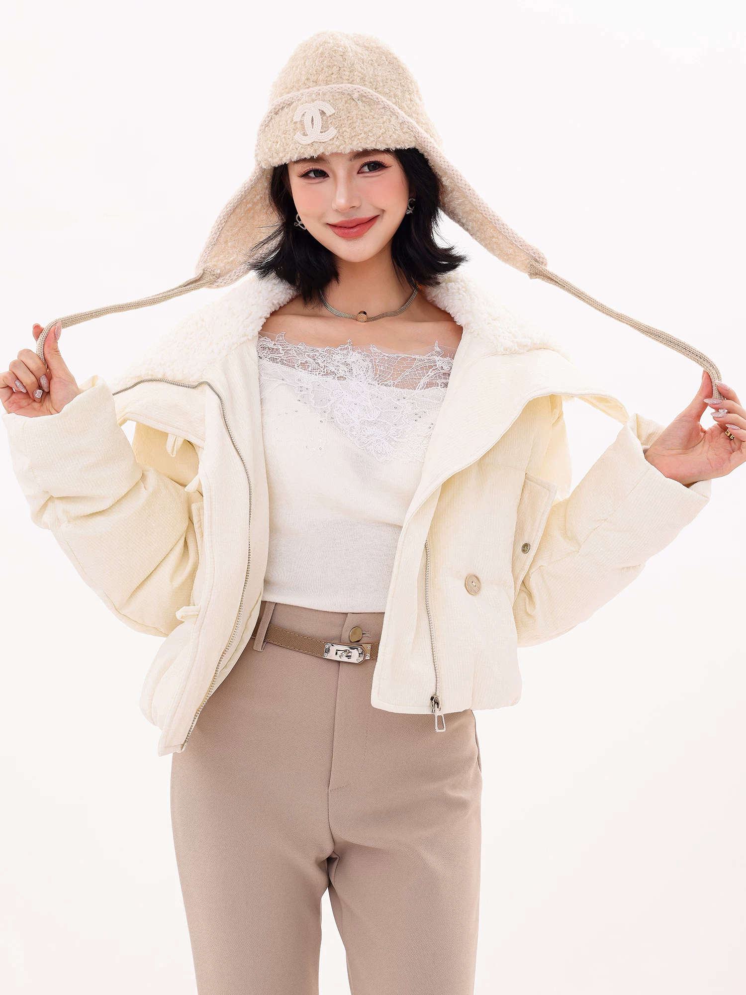Áo khoác bông ngắn mùa đông ABWLR Winter Love Song - Áo khoác phao nữ cổ trụ ấm áp mùa đông 2025