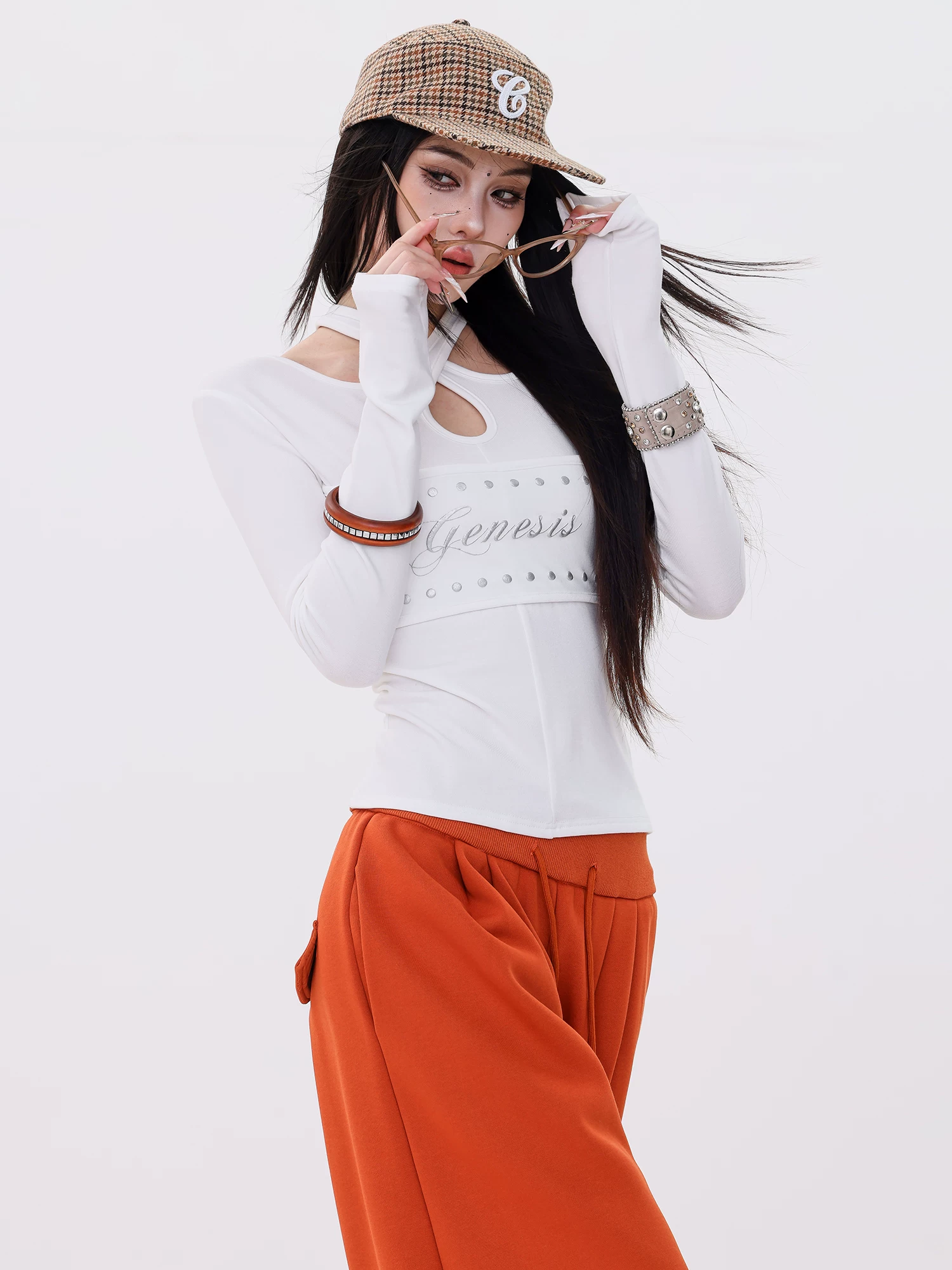 ABWLR Inspiration Time - Áo thun dài tay kiểu chữ phong cách Hot Girl nguyên bản dành cho nữ, kiểu dáng ôm vừa vặn, thiết kế rỗng