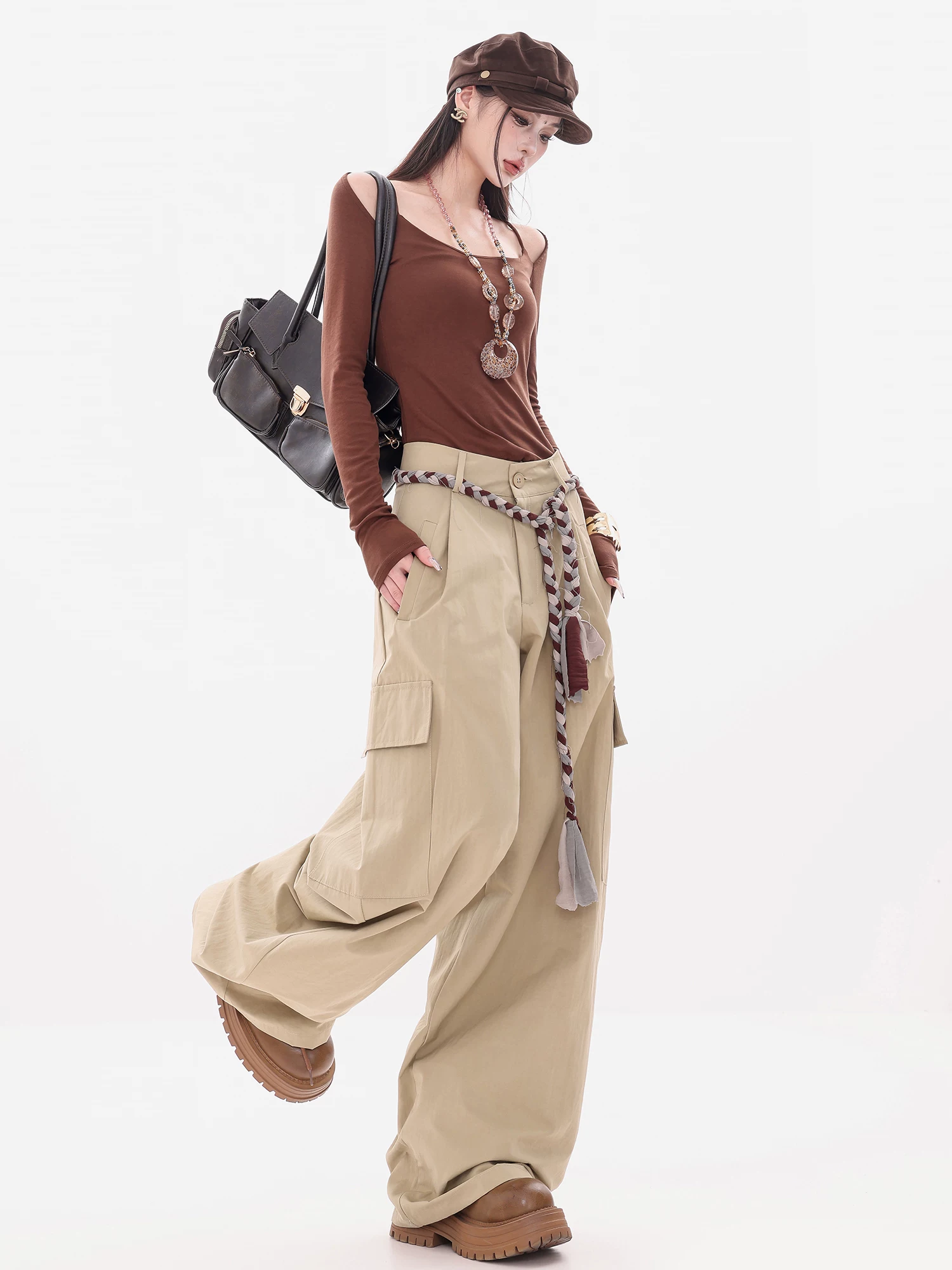 ABWEAR Ivy Love - Quần công sở cổ điển kiểu Mỹ nguyên bản dành cho nữ, quần ống rộng dáng rộng đa năng mùa thu